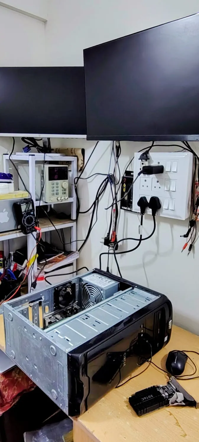 Desktop tower opened up for hardware diagnostics at LapDesk Pune