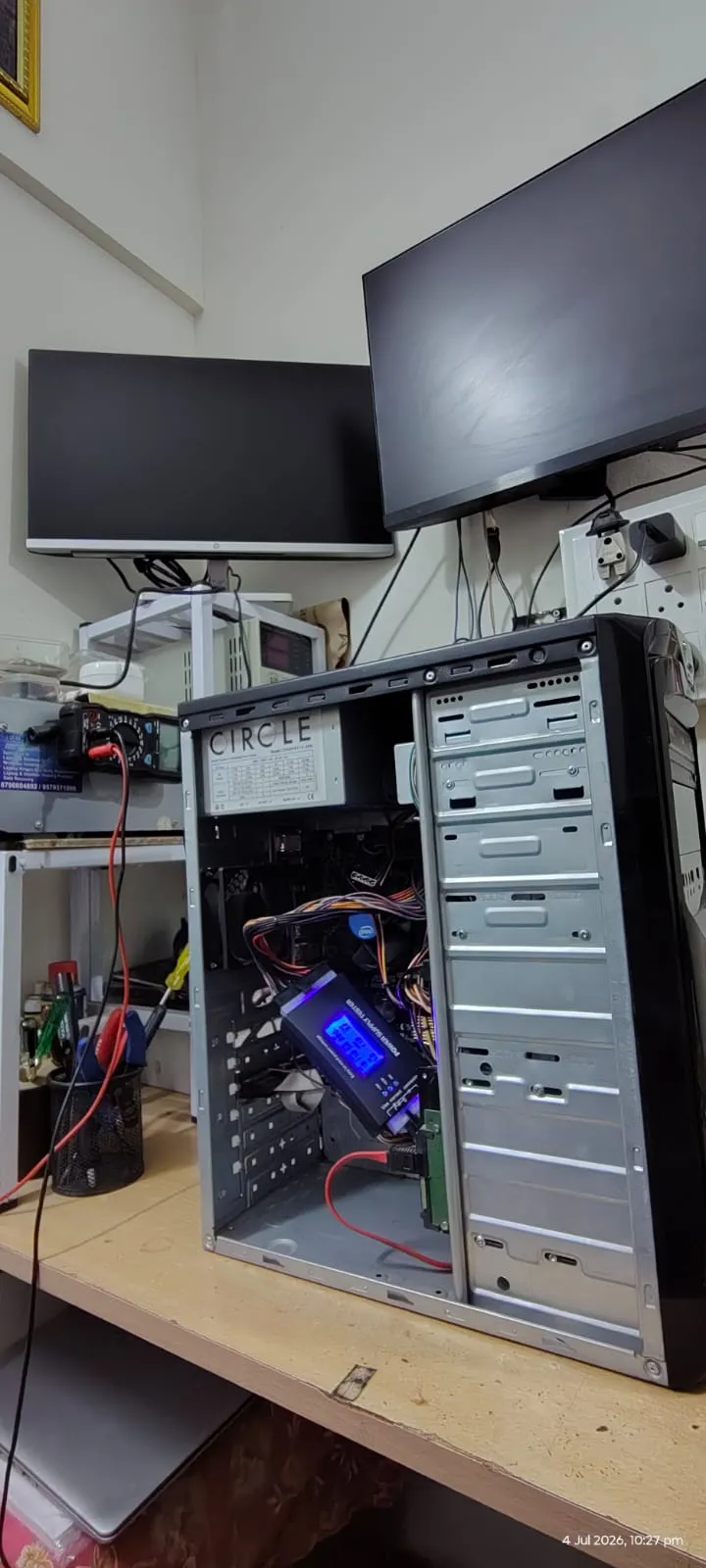 Component-level testing equipment connected to a desktop PC